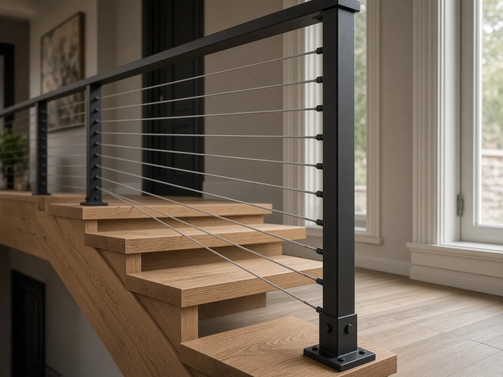Interior steel cable stair railing