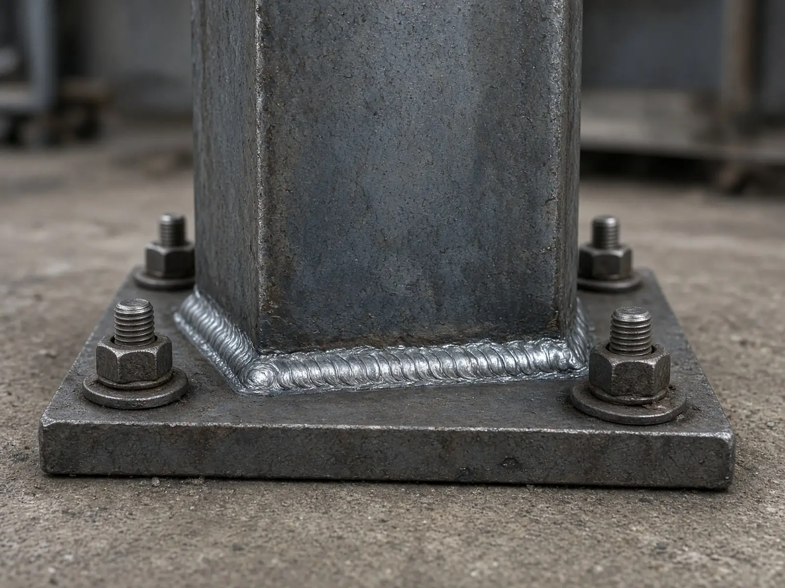 Bolted structural steel base plate and weld